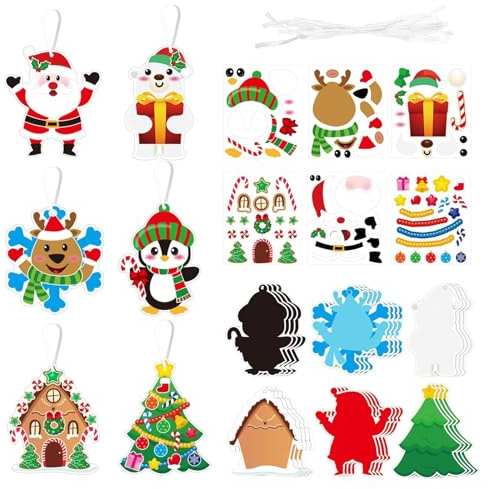 FMPXYYA Weihnachten Basteln Set 24-teilig – DIY Weihnachtsbastelset mit Schneemann, Rentier, Tannenbaum, Karten & Aufklebern – Eva Bastelmaterial