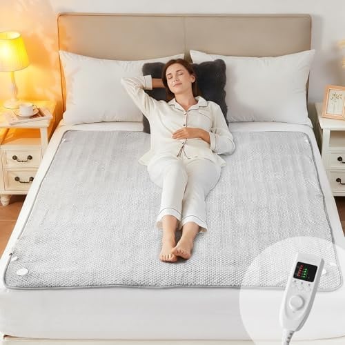 CELESTA Wärmeunterbett 150x80cm, Heizdecke mit 5 Temperaturstufen & 10h Timer, LED-Controller, waschbare Decke aus weichem Flauschstoff, atmungsaktiv in Grau