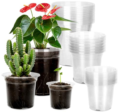 KINGLAKE 15 Pcs Plastic Plant Pots Clear Orchid Pots, 9/10/12.7cm Nursery Pots Small Flower Seedling Pots for Potting Orchids Seed Cutting Succulents, Mixed Sizes