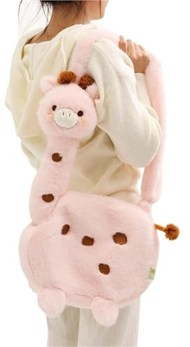 KUKUShining Giraffe Plüsch Tasche, Weiche Hirsch Umhängetasche Stofftier Handtasche Kuscheltier Haustier Schultertasche Giraffen Tragetasche Für Den Außenbereich(Pink)
