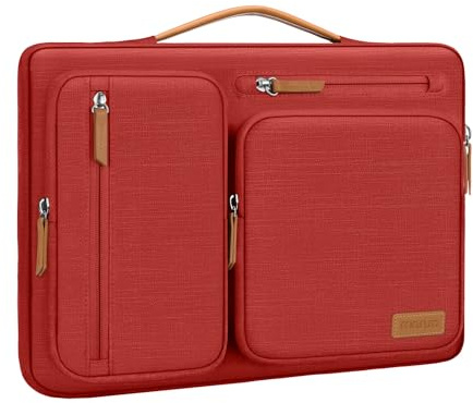 MOSISO 360 Protective Laptop Case 13.3 inch with Soft Lining, Red | 13 inch Laptop Sleeve Compatible with MacBook Pro 14/Air,Water-Resistant Side Open Carrying Bag with 4 Zipper Pockets&Handle