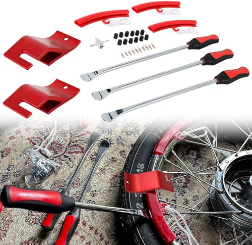 Démonte-Pneus Moto Outils avec 2 Bloque-Talons et Leviers pour Moto Cross | Outils de Changement de Pneu, Bloque-Talon Inclus, Usage Moto Cross, Compatible avec Moto Cross