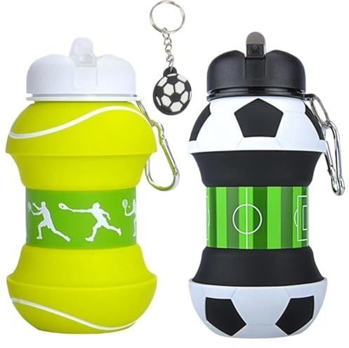 GVMJHYK Set Botella de Agua de Fútbol y Tenis Plegables 550ml - Silicona, Libre de BPA Para Multideportistas - Regalo en Caja de Lujo