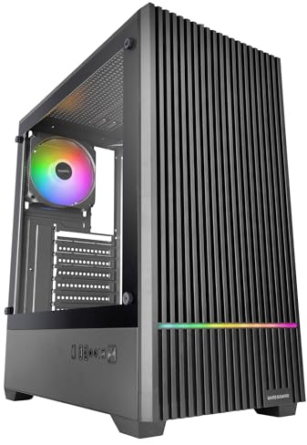 Mars Gaming MC-Quantum, ATX Gaming-PC-Gehäuse, Mesh-Front mit ARGB-LED-Streifen, Vollseitiges gehärtetes Glas, 4X FDB 120mm Lüfter, Unterstützung für Flüssigkeitskühlung bis 240mm, USB-C, Schwarz