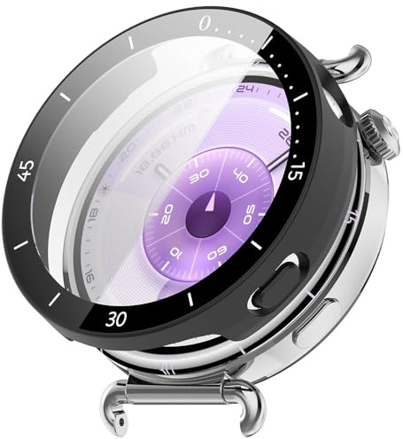 Techsuit für Huawei Watch GT 6 41mm Hülle und Displayschutz mit Lünette, Gehärtetes Glas, HD Klarheit, Volle Abdeckung, Kratzschutz, Defense360 Pro, Matt Schwarz