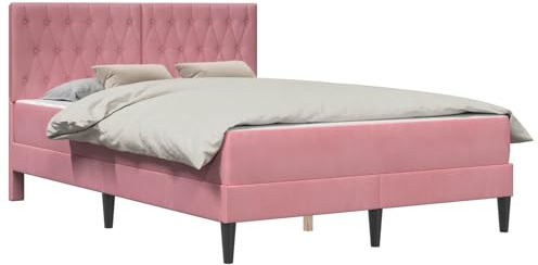 vidaXL Bettgestell mit Matratze mit Kopfteil Rosa 140 x 190 cm Samt, Stylische Schlafzimmermöbel, modernes Bett mit Matratze, weicher Rahmen, rechteckiges Design, einfacher Aufbau
