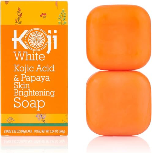 Koji White Kojic Acid & Papaya Skin Brightening Soap, Dark Spots for Face & Body Smooth, Acne Scars, Uneven Skin Tone with Hyaluronic Acid, SLS-Free, Paraben-Free, Vegan Soap, 2.82 oz (2 Bars)
