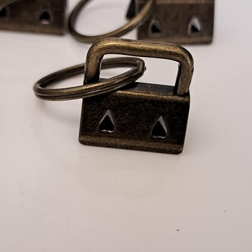 Marwotec Verbindungselemente 5 STK. Schlüsselband Rohlinge Altmessing Brüniert Klemmschließeanhänger mit Schlüsselring für ca. 20 mm breites Gurtband