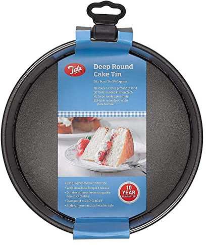 Tala Deep Cake Tins - 8 inch / 20cm Loose Bottom Cake Tin - Tall Non-Stick Cake Pan with Removable Base - Even Heat Distribution - Carbon Steel Baking Tray, Dishwasher & Freezer Safe