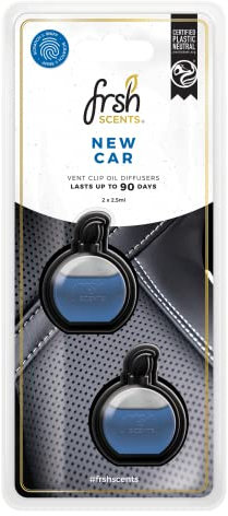 FRSH Scents FR9187 New Car x2 Mini Vent Clip Deluxe Diffuser Air Freshener - Lifespan of Upto 90 Days - Ideal for Any Sized Car Vent, Silver