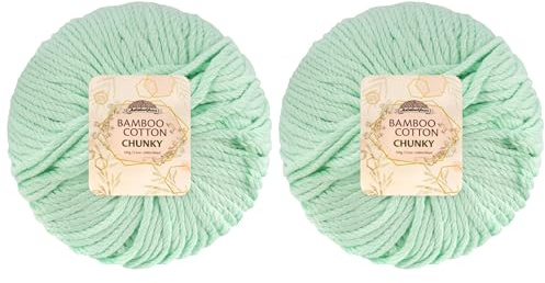JubileeYarn Bamboo Cotton Chunky Yarn - 100g/Ball - Mint Green - 2 Balls