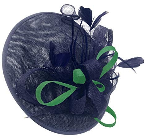 Caprilite Navy and Jade Green Sinamay Big Disc Saucer Fascinator Hat for Women Weddings Headband