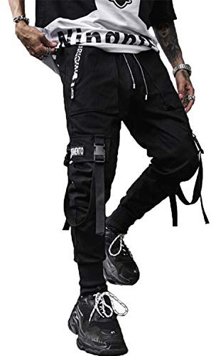 XYXIONGMAO Men's Jogger Pants Techwear Hip Hop Harem Streetwear Tactical Track Pants, Black, Medium