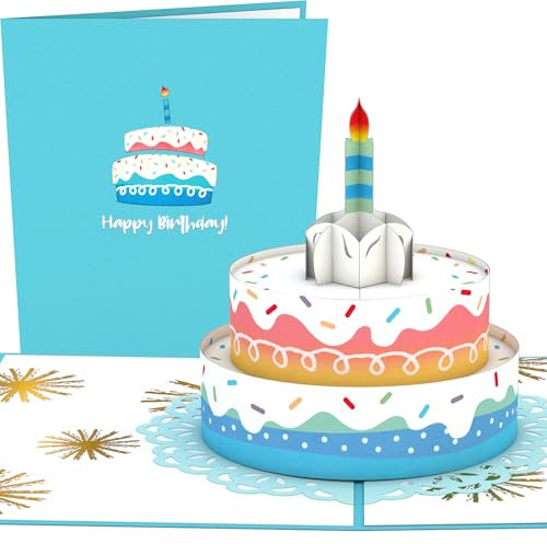 Lovepop® 3D Pop-Up Karte bunte Regenbogen-Geburtstagstorte mit Kerze Geburtstagskarte für Familie, Freunde, Kinder happy birthday card | inkl. Umschlag & Versteckfach für Geld & Gutscheine