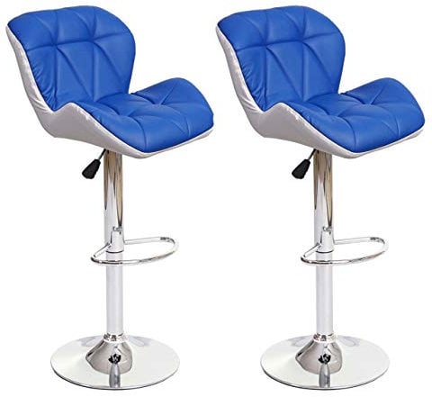 Mendler 2er-Set Barhocker HWC-A92, Barstuhl Tresenhocker, höhenverstellbar Kunstleder - blau