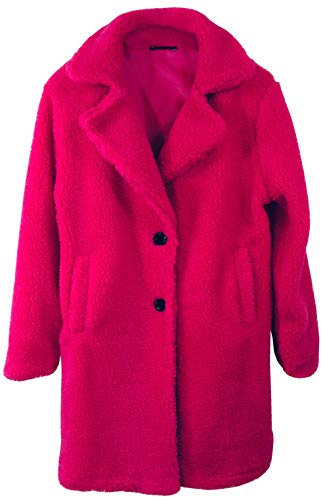 K-Milano Damen Teddyfell Jacke lang mit Revers, Taschen, leicht, flauschig und warm, Made IN Italy