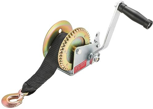 ATPEAM Cabrestante de remolque para barco, resistente con correa negra de 5 m con manivela, cabrestante manual para remolque (1500 libras)