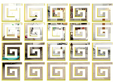 Andiker Acrylic Mirror Wall Stickers, 10Pcs Removable DIY Mirror Wall Sticker Self-Adhesive 3D Mirror Sticker Frame TV Background Decoration for Tile, Window, Mirror Small Size (Golden)
