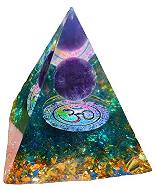 Pyramide d'orgonite à 7 chakras, décoration Feng Shui en cristal naturel de guérison Reiki, cristal de guérison en améthyste pour divination, méditation, yoga, protection équilibrante 6 cm
