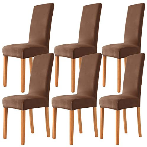 Morwealth 4er 6er Set Stuhlhussen, Stuhlbezug für Esszimmer Waschbar Samt Stretch Stuhl hussen Universal Stuhlüberzüge für Hotel, Zeremonie, Bankett Hochzeit Party Deko (Braun, 6)