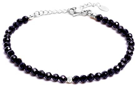 BERGERLIN Onyx Armband schwarz mit 925 Sterling Silberperle – facettiertes, schwarzes Armband mit Verschluss – Größe XS-S