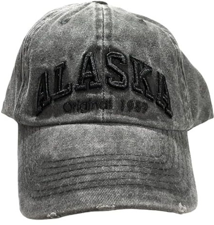 Robin Ruth Alaska, hochwertiger Ballkappe, schwarzer Buchstaben, Used-Look, Grau