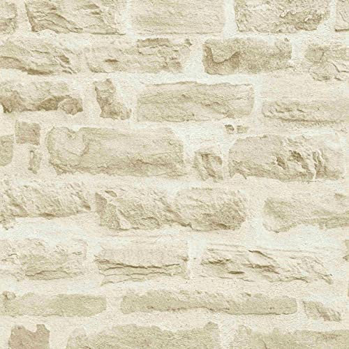PROVISTON Papier peint non tissé - Aspect pierre - Beige - 10,05 x 0,53 m - Pierre naturelle photoréaliste - Papier peint rustique - Pour salon, couloir, bureau, salon