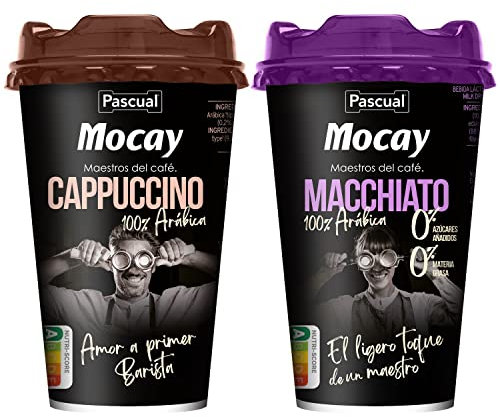 Mocay – Café Frío Listo para Tomar - Pack Mixto de Vasos de Café Listos para Beber – 10 unidades de Cappuccino – 10 unidades de Macchiato Doble 0% – 20 unidades