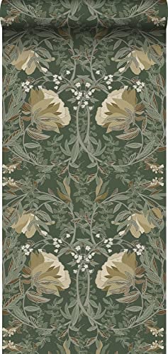 ESTAhome papier peint fleurs vintage vert foncé - 139420-50 x 900 cm