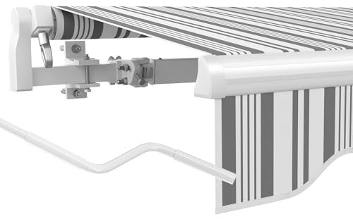 paramondo Gelenkarmmarkise Basic 2000 Markise Sonnenschutz Sichtschutz für Balkon & Terrasse, Vollständig zusammengebaut, 350 x 300 cm (Breite x Ausfall), Multi Weiß-Grau