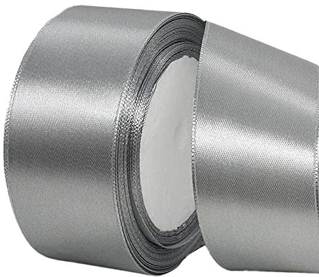 POPOYU Baumwoll Band Grau 4cm,Satinband 4cm Breit,Dekoration Präsent Geschenkband,Geschenkband Breit Grau Kleid Hochzeit,Taufe und Geburtstag Geschenke,Satin Dekoband,Deko Band Geschenk