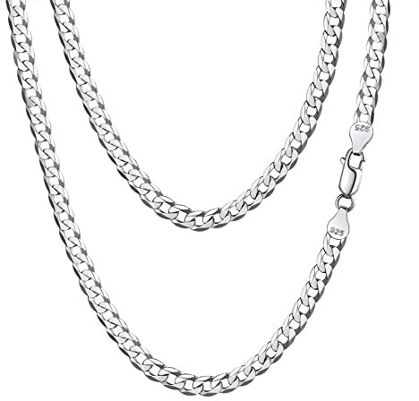 FindChic Echt Silberkette Damen 925 Silberkette 5mm Herren Panzerkette 66cm Gliederkette weissgold Collier Ultradünne Kette ohne Anhänger Unisex Silver Chain Hip Hop Halskette