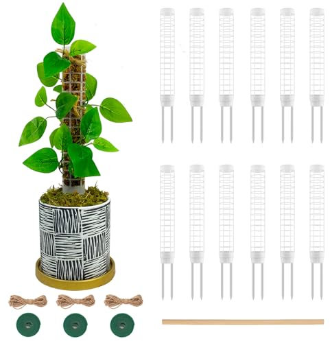 Moss Pole,Small Plastic Moss Pole for Plants Monstera and Climbing Plants-Mighty Plant Support(White,12)