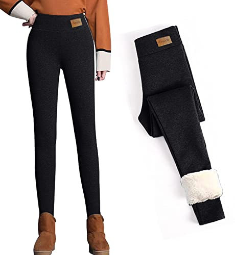 CheChury Femme Legging Thermique Chaud Doublé Polaire Pantalon Chaud Femme Leggings Toison Slim Extensible Femmes Stretch Casual Leggings Sport Yoga,A-Noir,XL