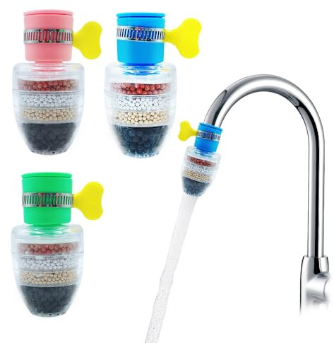 HLIWS Filtre de robinet à filtre fin multicouche-4 Pièces filtres à eau à charbon actif,pour la maison et la cuisine(2 bleus,1 vert,1 rose)