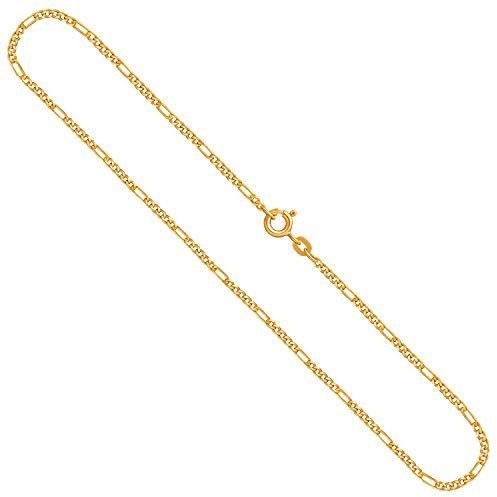 Goldkette Damen Herren Echt Gold 1.9 mm, Figarokette diamantiert 750 aus Gelbgold, Kette Gold mit Stempel, Halskette mit Federring, Länge 42 cm, Gewicht ca. 4.1 g, Made in Germany
