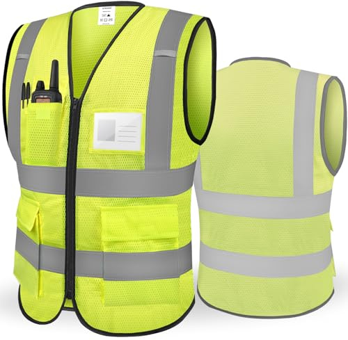 TICONN Reflective Safety Vest High Visibility Class II Mesh Vest for Women & Men Meets ANSI Standards (1PK, Yellow, L)