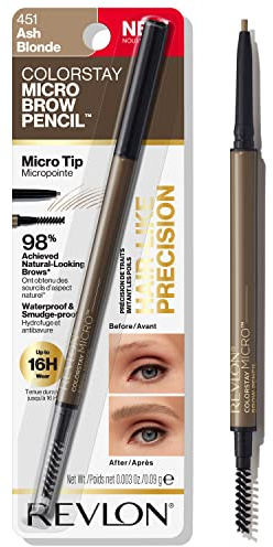 Revlon ColorStay Micro Eyebrow Pencil with Built In Spoolie Brush, Infused with Argan and Marula Oil, Waterproof, Smudgeproof, 451 Ash Blonde (Pack of 1)