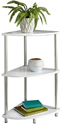 spot on dealz Corner Shelf Unit 3 Tier Corner Shelving Storage Shelves Small Bookshelf Free Standing (White)