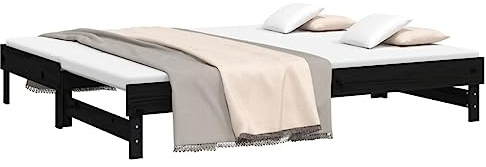 vidaXL Tagesbett Ausziehbar Sofa Gästebett Sofabett Bett Bettsofa Holzbett Schlafsofa Ausziehbett Bettgestell Schwarz 2X(90x200) cm Massivholz Kiefer