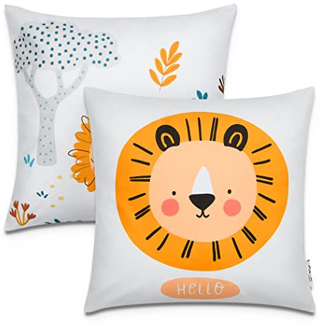 Paco Home 2er Set Kissenbezug 45x45 Kissen Kissenhülle Kopfkissenbezug Kinderzimmer Mädchen Jungen Kids Deko Löwe
