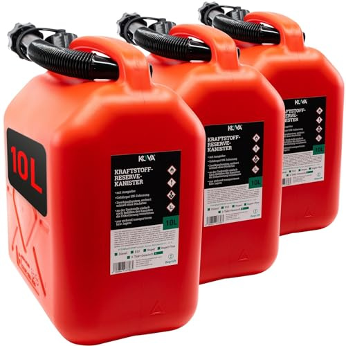 KOVA® 3x Benzinkanister 10L ROT Dieselkanister Reservekanister Kraftstoffkanister 10 Liter Wasserkanister für Benzin Diesel Wasser AdBlue, Auswahl: 5 20 20L ltr 5L 10-Liter-Kanister & Außgießer