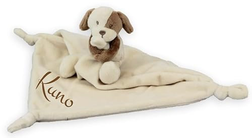 Wuff-Dogsworld Baby Kuscheltuch VIELE Modelle mit Namen Bestickt Geschenk Taufe Geburt Schmusetuch Schnuffeltuch Trösterchen Junge Mädchen (Hund)