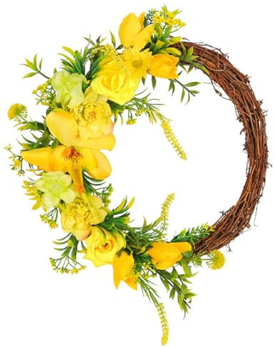 Yellow Wreath | Front Door Spring Artificial Roses Wreath Reusable,Front Door Decors for Farmhouse, Entrance, Walls, Fireplaces, Front Door Oldmoom