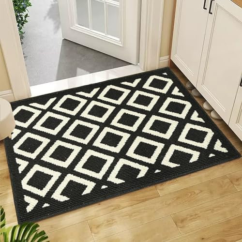 Sayudar Door Mat Outdoor Indoor, 60 X 90 cm Washable Doormat Outside Inside, Black Dirt Trapper Door Mats, Non-slip Door Mats, Heavy Duty Doormat for Bathroom Garden Stair Stair