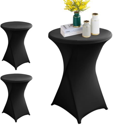 YFZYT Schwarz Stehtisch Hussen Ø80-85cm, 3 Stück Stretch Hussen Stehtische, Maschinenwäschbar, Verstärkung im Fußbereich, Stehtischhussen Geeignet für Hochzeit, Bars, Restaurants, Ausstellungen