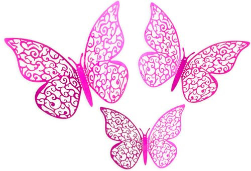 12 Stickers 3D Papillons Rose Fushia