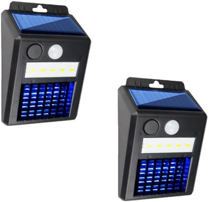 Solar Mata Mosquitos Electrico, 2 IN 1 UV Lampara Antimosquitos,Lampara Mosquitos Interior,Lámpara Con Sensor De Movimiento Impermeable Atrapa Moscas Exterior Para Dormitorio Jardín Camping (2 Pack)