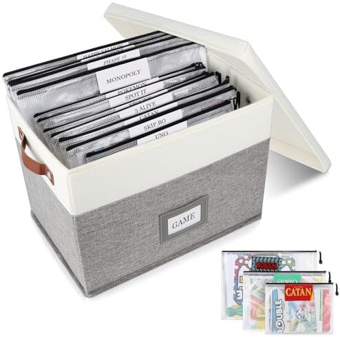 HLWGOG Board Game Storage, Board Game Organizer with 12pcs Zipper Bags and Writable Stickers, Board Game Organizers Storage with Lid for Office Supplies, Puzzles, Video Game, Craft Product
