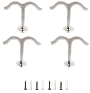 AUXBC Zinklegierung Doppelzinken-Deckenhaken, Kleiderhaken unter Regal, Schraubbefestigung, Deckenhaken, Decken-Doppelhaken, Oberhaken für Badezimmer, Küche, Schrank, Garage, Silber, 4 Stück
